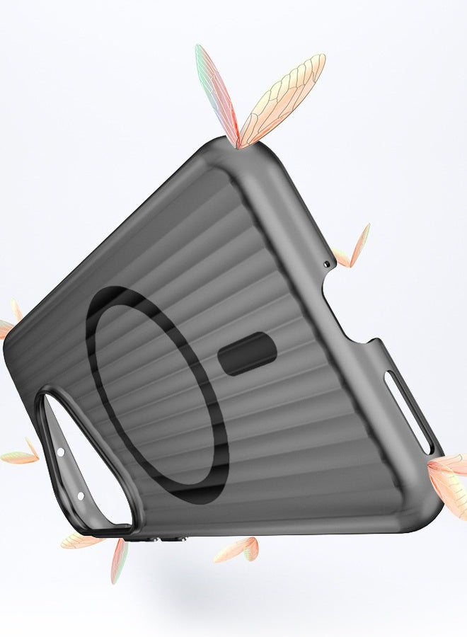 حافظة هواوي بورا 70 تدعم الشحن المغناطيسي، حافظة حماية بلورية رفيعة للغاية، [لا تصفر] [مقاومة للصدمات] [مضادة للسقوط] غطاء هاتف نحيف بتصميم مخطط لهاتف هواوي بورا 70، أسود - Image 4